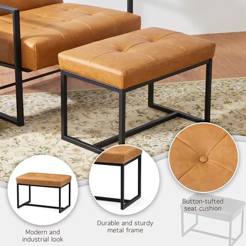 Glitzhome Ottoman Bench, Modern PU Leather Vanity Stools Chairs with Metal Frame, Makeup Stool Padded Foot Rest Stool for Living Room Vanity, Entryway, Bathroom,Light Brown - color: Light Brown
