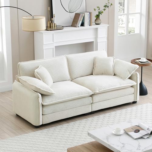 81" Corduroy Modern Loveseat Sofa, 2 Seater Sectional Couches for Living Room, Beige White Deep Seat Modular Sectional Sofa, Sofá de dos plazas - color: Upgraded-beige White, size: 2 Seater