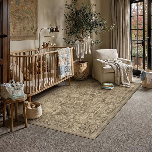 4x6 Brown Washable Entryway Area Rug Vintage Distressed | Retro, Non Slip, Soft Low Pile, Carpet for Living Room, Bedroom, Office, Dining Room, Indoor Home Decor - color: Brown, size: 4' x 6' (Rectangular)