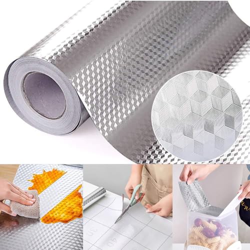 Kitchen Backsplash Wallpaper Oil Proof Sticker Aluminum Foil Contact Paper | Silver Self-Adhesive Shelf Liner Cabinet Liner Waterproof and Heat Resistant Peel and Stick Wallpaper (15.7X197 Inches) - size: 15.7" x 197"