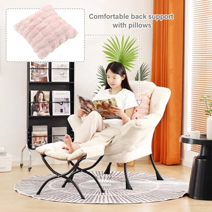Lazy Chair with Ottoman, Plush Reading Chair with Pillow，Purple | Removable machine-washable cover; includes an extra throw pillow; cozy accent chair for living room, bedroom, dorm or office - color: Plush Purple