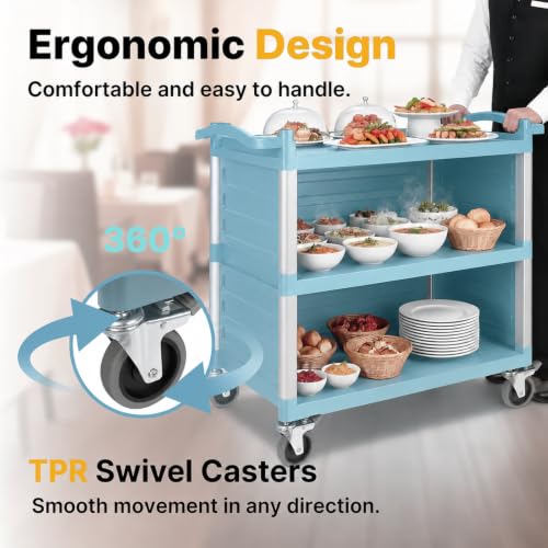 NorthSky Select Dual-Handle Utility Service Cart, 3 Shelves, 440 lb. Capacity -Black Plastic Shelve, Lockable Swivel Casters - Suitable for Hospital, Lab, Hotel (29.5 in & Blue Plastic Shelves) - size: 29.5 IN & Blue Plastic Shelves