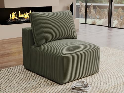 Modern Single Boneless Sofa Couches for Living Room - 39" Cloud Couch - Easy Assembly, Cozy Corduroy Convertible Full Sponge Compression Sofas for House, Apartment(Green)