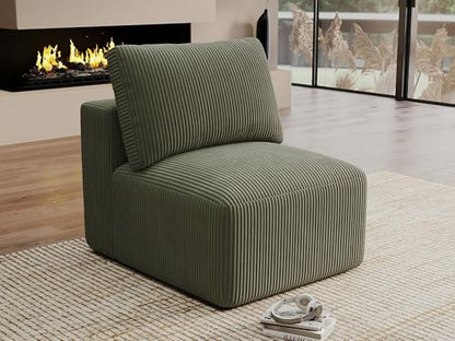 Modern Single Boneless Sofa Couches for Living Room - 39" Cloud Couch - Easy Assembly, Cozy Corduroy Convertible Full Sponge Compression Sofas for House, Apartment(Green)