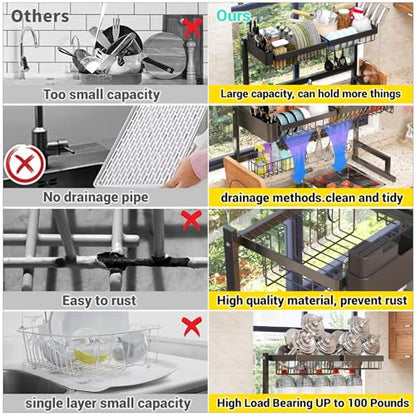 ilvvan Over Sink Dish Drying Rack (Expandable Height/Length) Snap-On Design Large Dish Drainer Storage Counter Organizer 24" - 35.5"(L) x 12"(W) x 19" - 22"(H) - size: 24" - 35.5"(L) x 12"(W) x 19" - 22"(H)