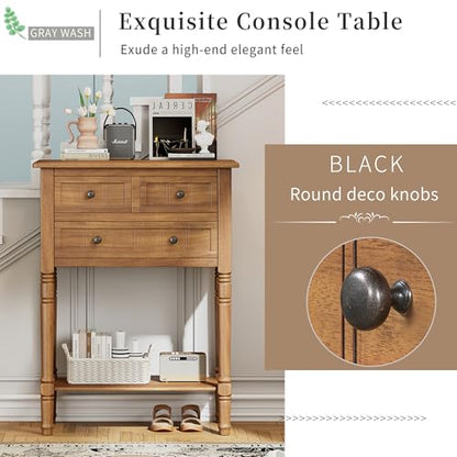 Knocbel Narrow Console Table with 3 Storage Drawers and Bottom Shelf, Entryway Hallway Foyer Slim Sofa Table for Small Spaces, Easy Assembly (Natural) - color: Natural
