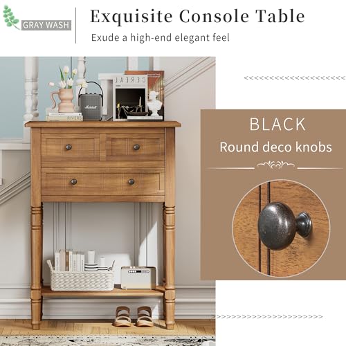 Merax Narrow Console Table, Elegant Slim Entryway Table Sofa Table with Three Storage Drawers and Bottom Shelf for Entryway for Hallway, and Living Room (Natural) - color: Natural