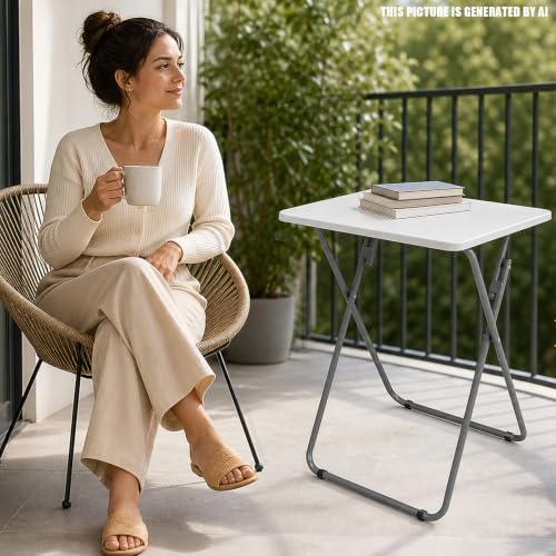 Gocamptoo Portable Folding TV Dinner Tray Table Set of 2 | No Assembly Required TV Dinner Table with Sturdy MDF Top - color: White