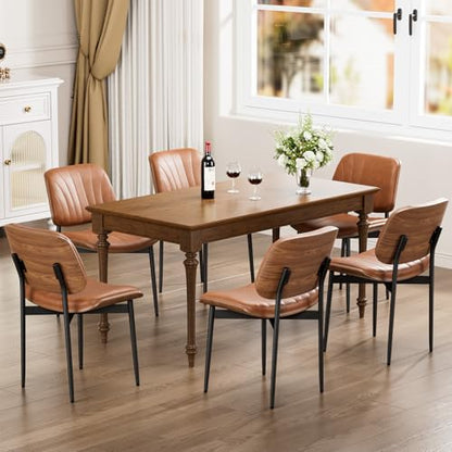 YaFiti Mid Century Dining Chairs Set of 2 with Walnut Bentwood, Light Tan | Ergonomic Walnut Backrest, Upholstered Waterproof PU Leather Seat, Stable Metal Legs, Adjustable Footpads, Apartment Friendly - color: Light Tan Scallop