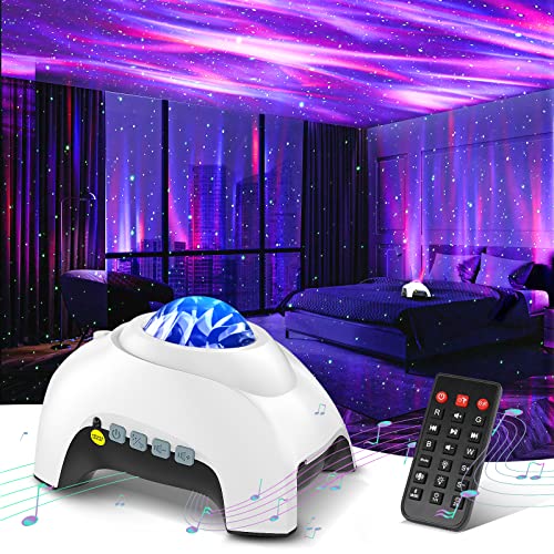 Northern Galaxy Light Aurora Projector with 33 Light Effects, Night Lights LED Star Projector for Bedroom Nebula Lamp, Remote Control, White Noises, Bluetooth Speaker for Parties White - color: White