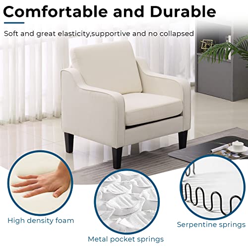 VINGLI Mid Century Modern Accent Chair, Beige Fabric Accent Chairs for Living Room Upholstered Armchair Sofa with Scooped Arms for Bedroom, Apartment, Studio, Office, Waiting Room - color: Beige