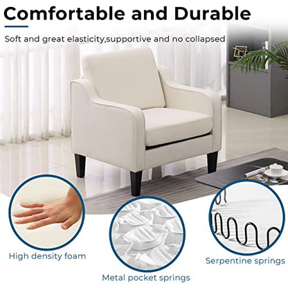 VINGLI Mid Century Modern Accent Chair, Beige Fabric Accent Chairs for Living Room Upholstered Armchair Sofa with Scooped Arms for Bedroom, Apartment, Studio, Office, Waiting Room - color: Beige