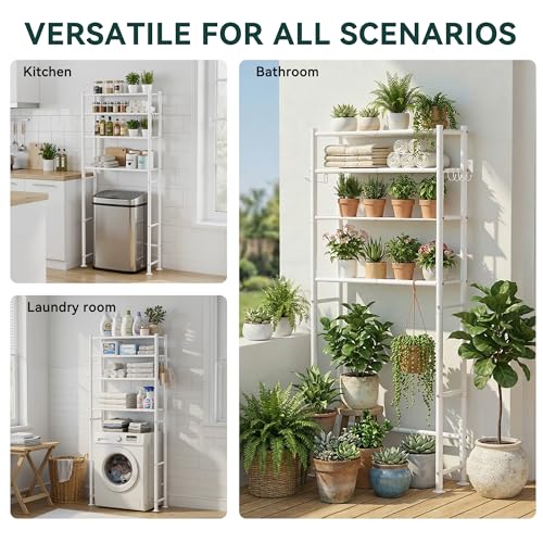 GloTika 4-Tier Over The Toilet Storage Shelves, White | 200lb Total Capacity, Metal Bathroom Organizer with 36" Clearance, Includes Paper Holder & 4 Hooks, Suit for Small Space - color: A-white