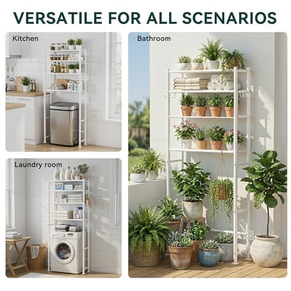 GloTika 4-Tier Over The Toilet Storage Shelves, White | 200lb Total Capacity, Metal Bathroom Organizer with 36" Clearance, Includes Paper Holder & 4 Hooks, Suit for Small Space - color: A-white