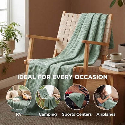 Bedsure 100% Cotton Muslin Throw Blanket Large 50x70 Inches - 4-Layer Breathable and Lightweight Thin Soft Summer Gauze Muslin Blankets for Adults, Sage Green, Boho Cotton Throw for Couch | 4-Layer Breathable,Lightweight, Soft Cooling Summer Gauze Cotton