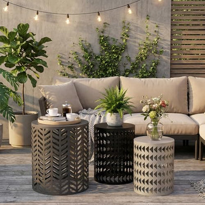 Round Coffee End Tables Set of 3 for Home Office Indoor Garden Outdoor | ZOMEYLPO Multifunctional Nesting Outdoor Side Table,Modern Furniture Nightstands Decor Side Tables Stand Metal Black Gray