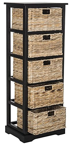 SAFAVIEH Furniture - Vedette 5-Basket Storage Tower - Distressed Black - Solid Wood - Coastal Basket Tower Design - Ideal for Entryway, Living Room, 17.5"W x 13.5"D x 46"H - Fully Assembled (AMH5739A) - color: Distressed Black