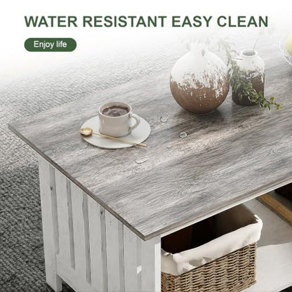 39.4" Farmhouse Coffee Table, Small Coffee Tables for Living Room | Grey, 2 Tier Coffee Table with Storage, Tea Table for Living Room Bedroom Small Space - color: Grey