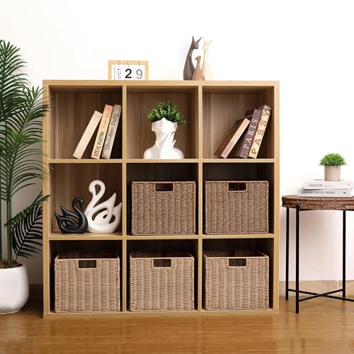Wicker Storage Basket - Large 12x12x10in Cube, Woven Wicker for Shelves, Pantry, Kitchen & Bathroom Organization (Brown) - color: Brown