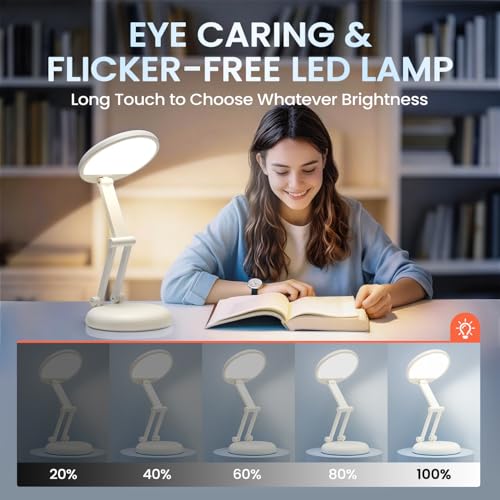 One Fire Rechargeable Table Lamp, 3600mAh Battery Operated Lamp Dorm Lamp | Cordless Lamp,10 Brightness,Portable,Small Size,Foldable,6-288h Endurance,Touch Control, Reading,Travel,Office,Nail,Emergency - color: White
