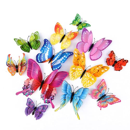 OPSEAM 3D Butterfly Wall Decor Butterfly Decorations Stickers with Magnets | 24 PCS Colorful,12 Styles Double Layer Butterfly for Classroom Decoration,Locker Refrigerator, Reusable,Waterproof - color: Colorful