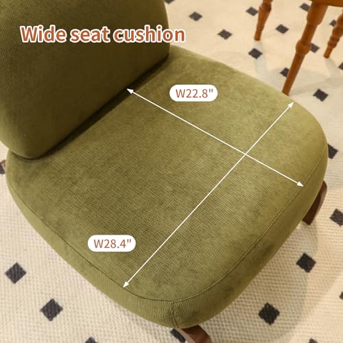 GDFStudio Armless Accent Chair with Solid Wood Legs & Upholstered Cushion, Modern Side Chair for Living Room Bedroom Reading Nook Balcony Apartment Waiting Area Comfortable Seating, Green - color: Green