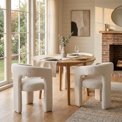HNY Modern Sherpa Barrel Single Dining Chair, White | Upholstered Accent Armchair With 18.24" Wide Seat No Assembly Required For Living Room Bedroom Vanity Small Spaces - color: White Fur