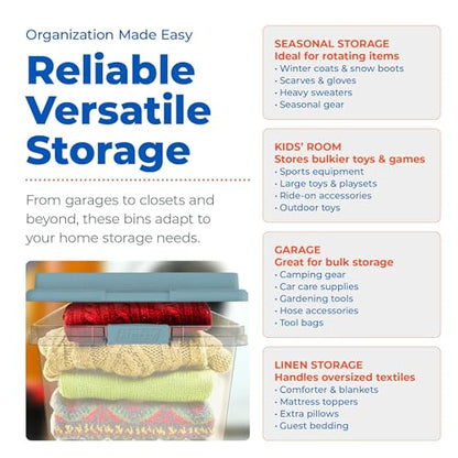 Hefty HI-RISE Stackable Storage Bins - Under Bed Storage Containers with Lids, Shoe Organizer, Plastic Storage Bins, Clear Shoe Boxes with XL Lid-Locking Latches, Durable Double Rim - 72qt (6 Pack) - size: 72 Qt - 6 Pack