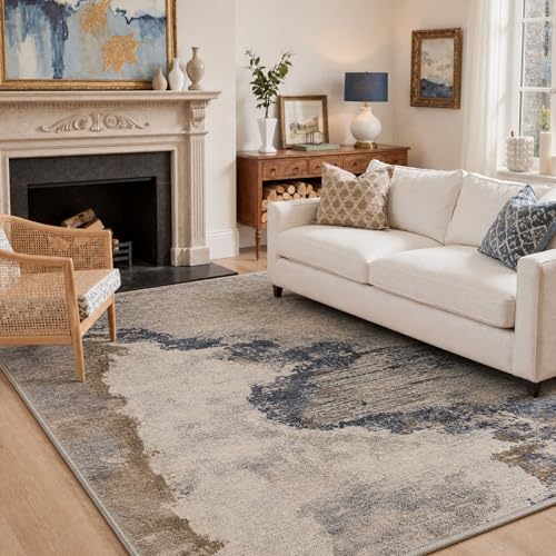 BEIMO 5X7 Modern Abstract Area Rug, Washable Non Slip Soft Living Room Rug | Artistic Rug in Dusty Beige, Soft Faux Wool Rug for Bedroom and Dining Room, Non-Shedding, Easy Care, Lightweight, Low Pile - color: Dusty Beige-1, size: 5' x 7' (Rectangular)