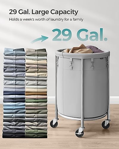 SONGMICS Laundry Basket, Rolling Steel Frame with 2 Locking Wheels, 110 L | Heavy-Duty Laundry Hamper Cart with Removable Bag, Gray and Metallic Silver, URLS002G01 - color: Gray + Metallic Silver, size: 110 L (1-Section)