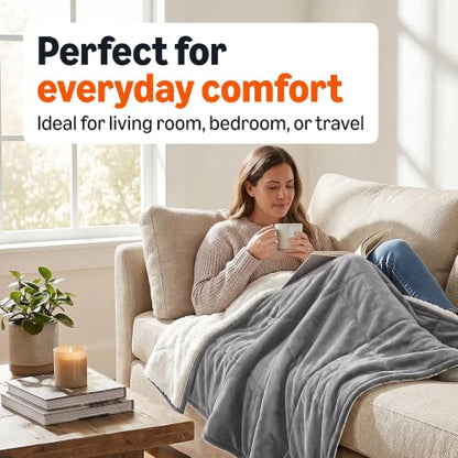 Amazon Basics Reversible Sherpa Throw Blanket, Dark Gray, 50"x60", Ultra Soft, Plush - color: Dark Gray, size: Throw (50"x60")