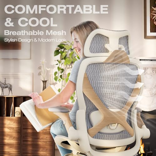 X100 Ergonomic Mesh Office Chair with Footrest, Big and Tall Home Desk Chair with 5D Flip-Up Arms, Adjustable 3D Lumbar Support, Gaming & Executive Computer Chair (Foggy Morning) - color: Foggy Morning