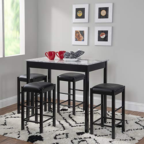 Space Saving Design, Black Finish, Faux Leather Seats, 36 Inch Counter Height Table - color: Black