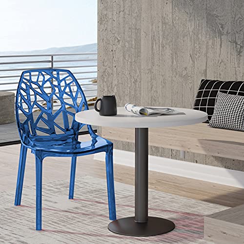 LeisureMod Cornelia Stackable Dining Chair in Transparent Blue - Modern Spring Cut-Out Tree Design Acrylic Armless Accent Side Chair for Kitchen, Living Room, and Dining Area - color: Transparent Blue, size: Single