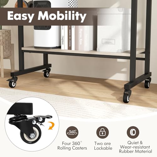 Tangkula Rolling Computer Desk Cart with Keyboard Tray, Mobile Portable Laptop PC Desk with CPU Stand & 3 Hooks for Sofa & Bed, Compact Small Desk on Wheels for Small Spaces (Grey) - color: Grey