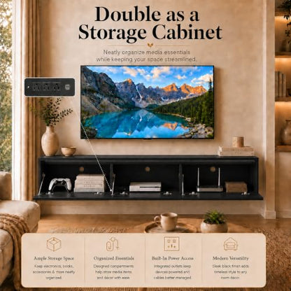 Black Floating TV Stand, 68.9 inch Wall Mounted Media Console with Storage | Mounted TV Console for Living Room,for 75"–80" TVs. - color: Black-h