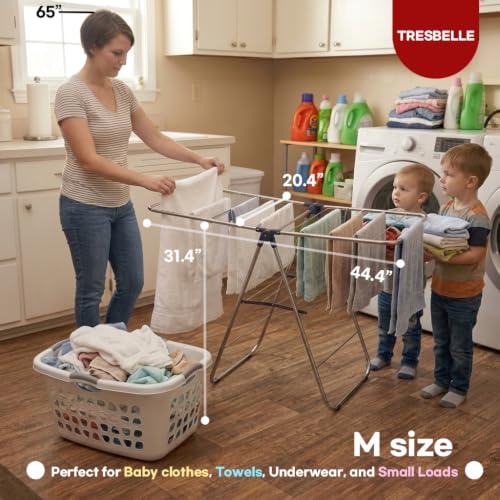 TRESBELLE Stainless Steel Clothes Drying Rack,Foldable Laundry Dryer,Size M | Space-Saving Garment Airer, Portable Indoor Outdoor Use, Heavy Duty Rustproof Design, Compact for Apartment Closets - size: Medium