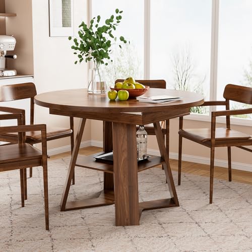 43.3"-59" Extendable Round Oval Dining Table for 4-8 with Storage Shelf | Modern Kitchen Oval Dining Table with Removable Leaves,Space Saving Extendable Table Wood Base for Kitchen Living Room Walnut - color: Walnut Style 3