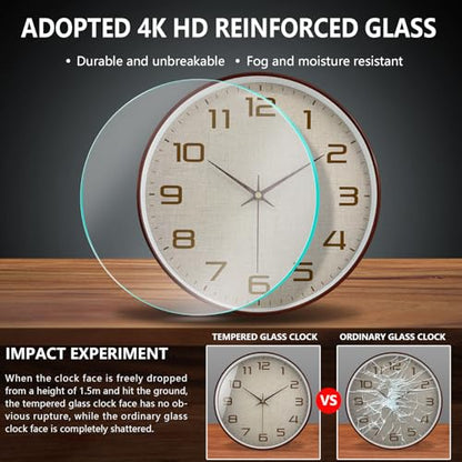 Woodgrain Wall Clock, Silent Non-Ticking Wall Clocks Battery Operated 8 Inch, Linen Texture Large Easy-to-Read Numbers Modern Analog Clock for Bedroom Living Room Kitchen Office Gym, Brown - color: Mocha Brown White, size: 8 Inch