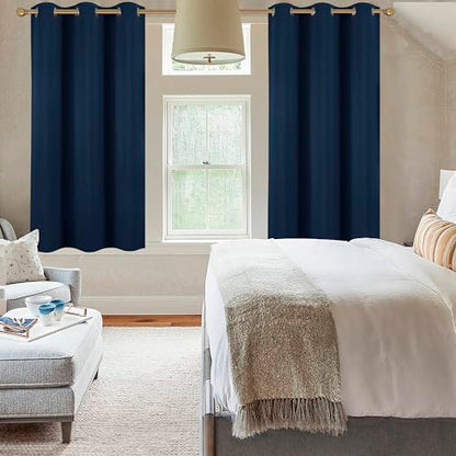 Diraysid Navy Blue Grommet Blackout Curtains for Bedroom Thermal Insulated Room Darkening Curtains Drapes, 38 x 63, 2 Panels - color: Navy Blue, size: 38"W x 63"L (Pack of 2)