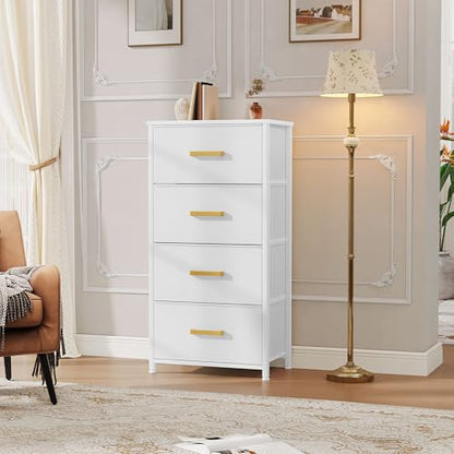 DWVO Dresser with 4 Drawers - Fabric Storage Tower | Organizer Unit for Bedroom, Living Room, Hallway, Closets - color: White, style: 4-Drawer