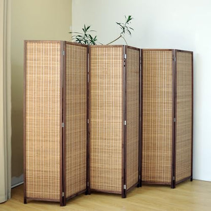 6 Panel Bamboo Room Divider Screen,5.6 FT Tall Bamboo Divider Folding Panel Screen,Freestanding Panel Divider for Room Seperation,Brown - color: Brown, size: 6 Panel