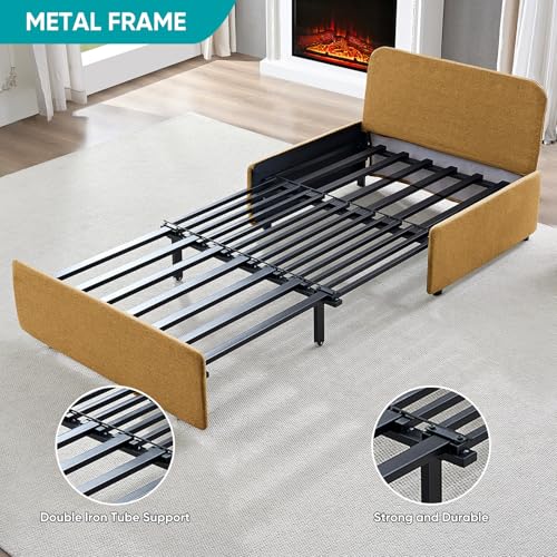 BALUS 43" W Twin Size Sleeper Couch Bed Pull Out Sofa with Pullout Beds, 2 in 1 Convertible Linen Single Sleepers Sofas Chair with Foldable Mattress and Pillows for Small Space Apartment, Yellow - color: Yellow, size: Twin