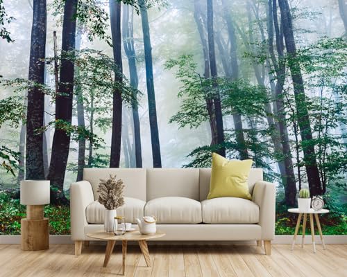 -Green Forest Landscapes Woodland Tree Fabric Wallpaper Living Room Bedroom Bathroom Jungle Wall Mural- 137"x96"（ not Peel and Stick） - color: Green Forests, size: 137" x 96"