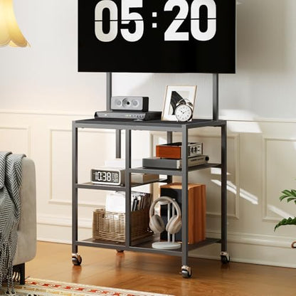 HOOBRO Small TV Stand with Wheels and Mount for 50 Inch TVs, Mobile Rolling TV Stand with Storage Shelves, Small Entertainment Center, for Living Room, Bedroom, Study, Black BB37DS01 - color: Black