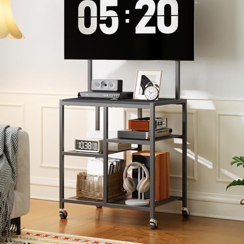 HOOBRO Small TV Stand with Wheels and Mount for 50 Inch TVs, Mobile Rolling TV Stand with Storage Shelves, Small Entertainment Center, for Living Room, Bedroom, Study, Black BB37DS01 - color: Black