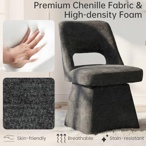 VKNOW Upholstered Swivel Dining Chair with Curved Open Back | Modern Dining Room Chairs with Chenille Fabric, Space-saving, Easy Assembly, for Dining Room, Living Room, Bedroom, Black - color: Black