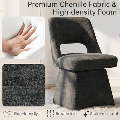VKNOW Upholstered Swivel Dining Chair with Curved Open Back | Modern Dining Room Chairs with Chenille Fabric, Space-saving, Easy Assembly, for Dining Room, Living Room, Bedroom, Black - color: Black