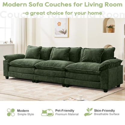 120" Modular Sectional Sofa, Comfy 3 Seater Deep Cloud Couch | Couches for Living Room, Modular Couch, Deep and Wide Seat, Chenille Sofa Sleeper with Throw Pillows, Green - color: Green, size: 120 Inch