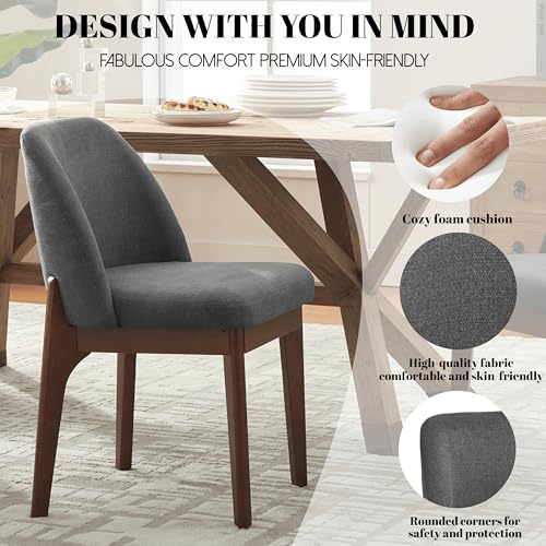 VKNOW Upholstered Wood Dining Chairs Set of 4 with Modern Fabric, Dark Grey | Modern Dining Room Chairs with Wood Legs, Kitchen Chairs for Restaurant, Living Room, No Wobble - color: Dark Grey-brown Leg, size: 4 PCS